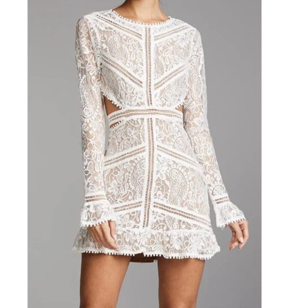 For Love & Lemons Emerie Open-back Lace Dress In White Size S